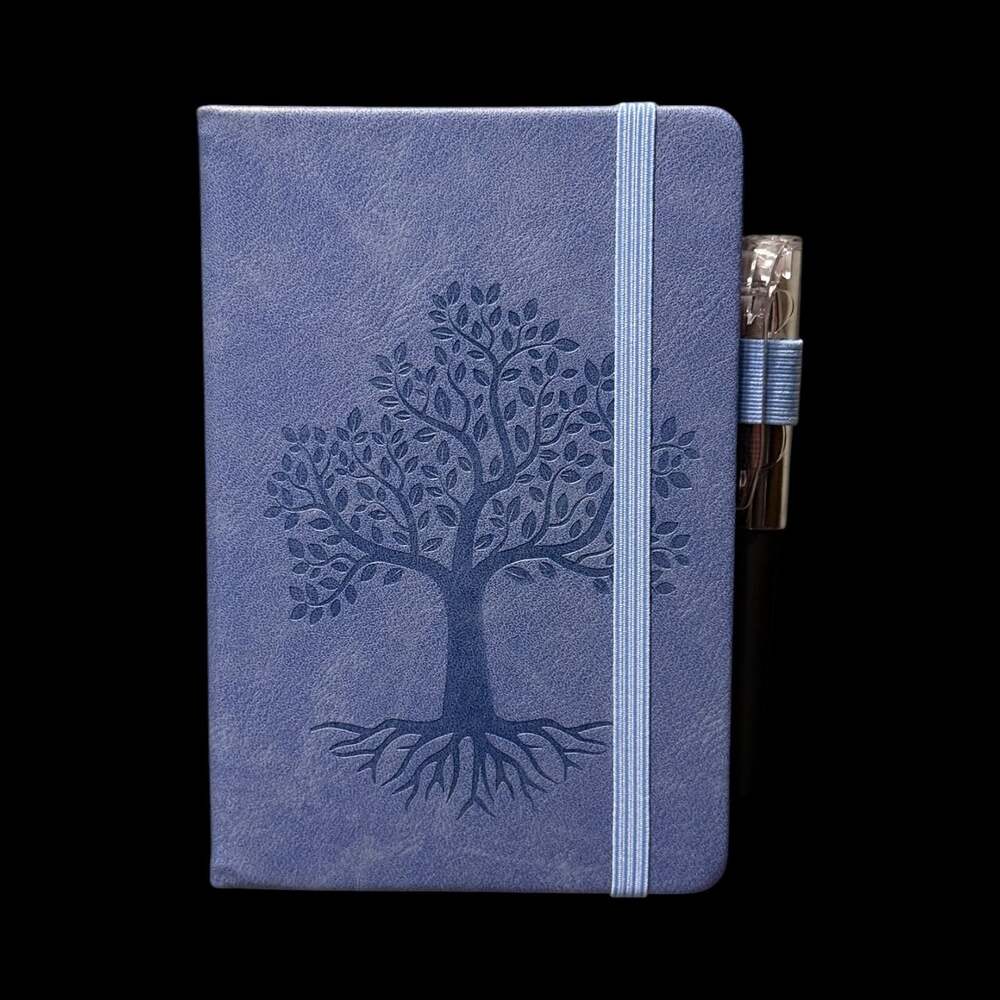 Dark Sky Blue Tree of Life Embossed Small Hardcover Lined Journal with Pen